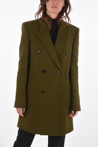Double-breasted Peak Lapel Coat with Flush Pockets