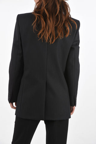 Double-breasted Pinstriped Blazer with Peak Lapel