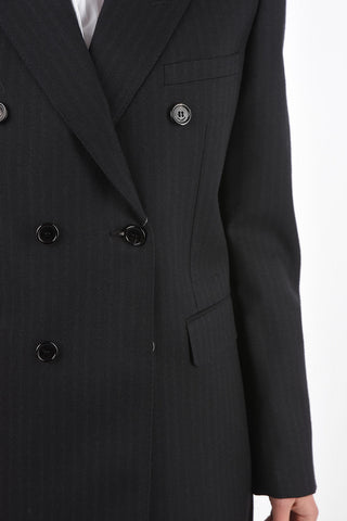 Double-breasted Pinstriped Blazer with Peak Lapel