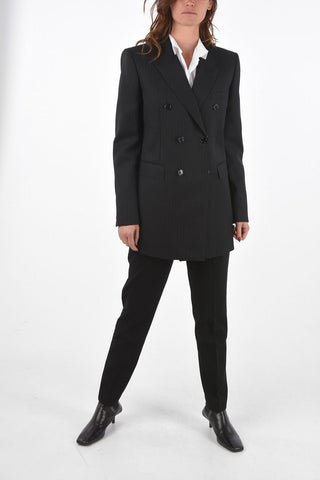 Double-breasted Pinstriped Blazer with Peak Lapel