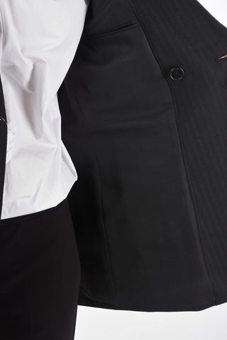 Double-breasted Pinstriped Blazer with Peak Lapel