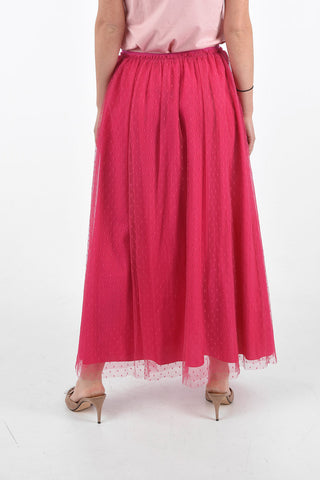 Flared Midi Skirt with Pleated Polka Dot Tulle Outer Layer