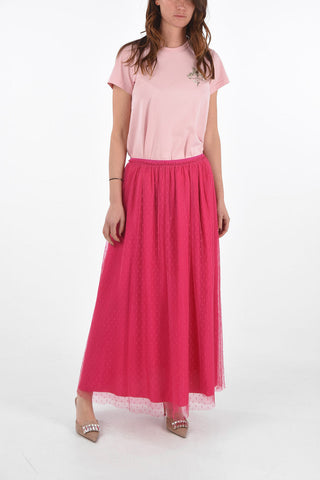 Flared Midi Skirt with Pleated Polka Dot Tulle Outer Layer