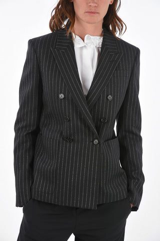 Double-breasted Lurex Pinstriped Blazer with Peak Lapel and Breast-pocket