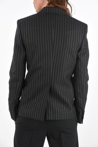 Double-breasted Lurex Pinstriped Blazer with Peak Lapel and Breast-pocket