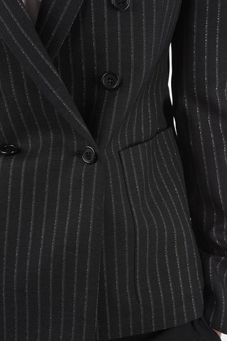 Double-breasted Lurex Pinstriped Blazer with Peak Lapel and Breast-pocket