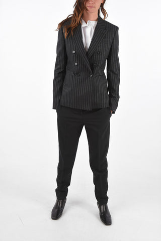 Double-breasted Lurex Pinstriped Blazer with Peak Lapel and Breast-pocket