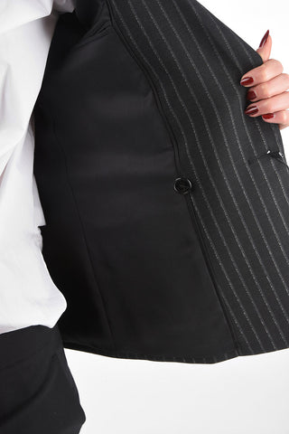 Double-breasted Lurex Pinstriped Blazer with Peak Lapel and Breast-pocket