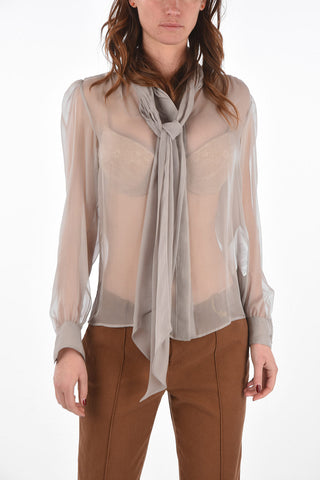 Tie Neck Silk Shirt with Hidden Buttoning