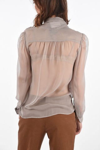 Tie Neck Silk Shirt with Hidden Buttoning