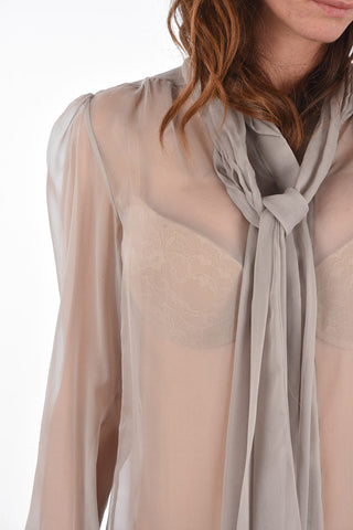 Tie Neck Silk Shirt with Hidden Buttoning