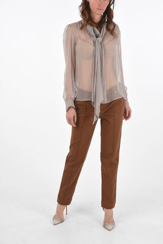 Tie Neck Silk Shirt with Hidden Buttoning
