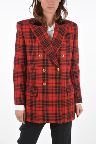 Double-breasted District Check Blazer with Velvet Peak Lapel