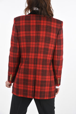 Double-breasted District Check Blazer with Velvet Peak Lapel