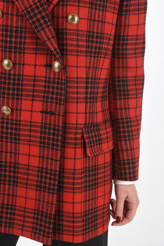 Double-breasted District Check Blazer with Velvet Peak Lapel