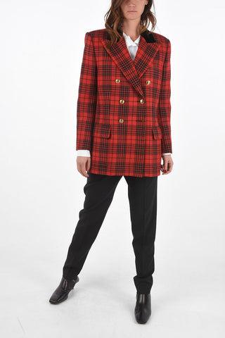 Double-breasted District Check Blazer with Velvet Peak Lapel