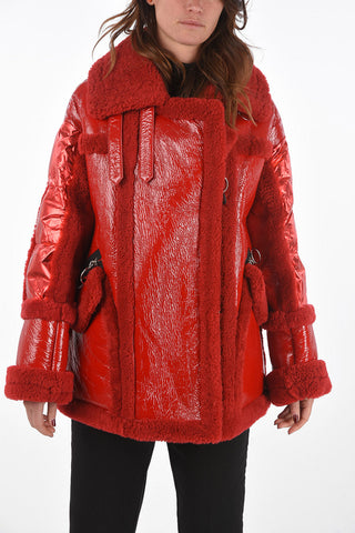 Shearling Jacket with Padded Sleeves and Decentralized Zip