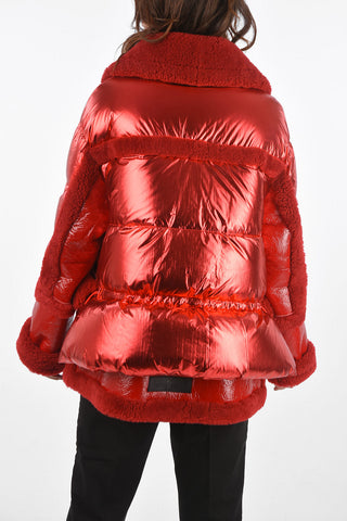 Shearling Jacket with Padded Sleeves and Decentralized Zip