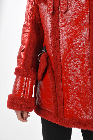 Shearling Jacket with Padded Sleeves and Decentralized Zip