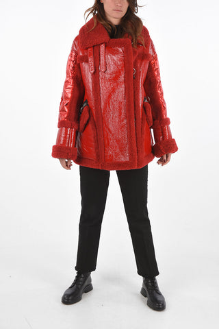 Shearling Jacket with Padded Sleeves and Decentralized Zip