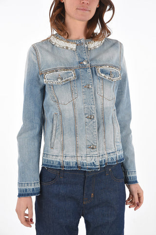 Giubbotto in Jeans con Perline e Cristalli