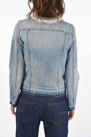 Giubbotto in Jeans con Perline e Cristalli