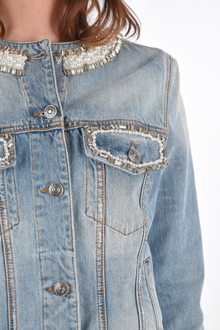 Giubbotto in Jeans con Perline e Cristalli