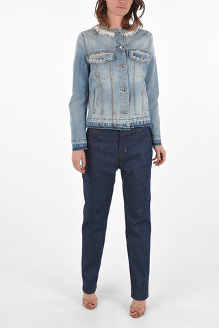 Giubbotto in Jeans con Perline e Cristalli