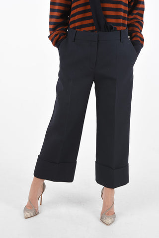 Pantaloni 4 Tasche in Lana e Seta con Chiusura a Scomparsa e Maxi Risvolto