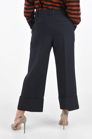 Pantaloni 4 Tasche in Lana e Seta con Chiusura a Scomparsa e Maxi Risvolto