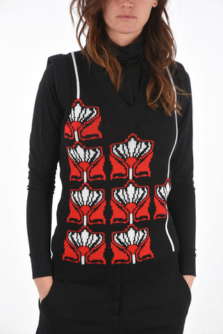 v-neck embroidered knit vest