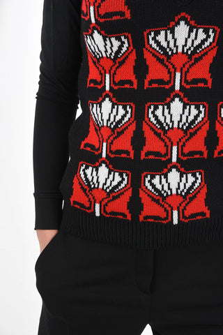 v-neck embroidered knit vest
