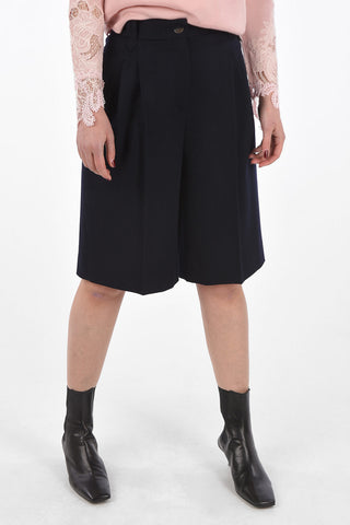 High-Waisted Double-pleated Wool Shorts