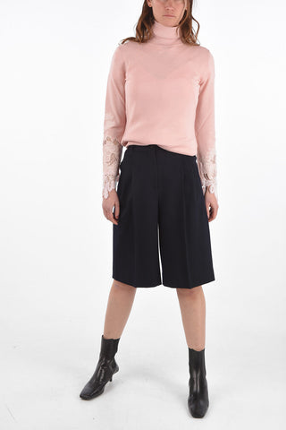 High-Waisted Double-pleated Wool Shorts