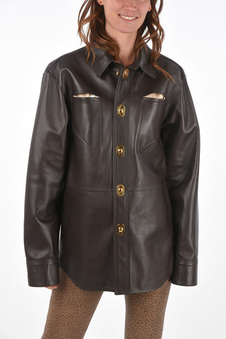 Leather Shirt SEMIPLONGÉ with Decorative Buttons
