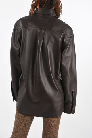 Leather Shirt SEMIPLONGÉ with Decorative Buttons
