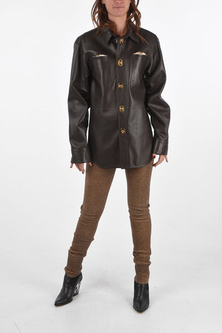 Leather Shirt SEMIPLONGÉ with Decorative Buttons