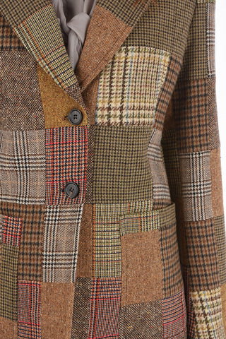 Single-breasted Patchwork Blazer with Peak Lapel and Velvet Details