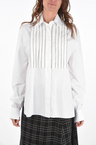 Tuxedo Shirt with Strass and Hidden Buttoning