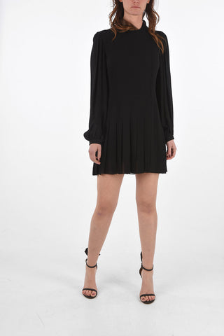 Vestito Corto a Maniche Lunghe con Gonna a Pieghe
