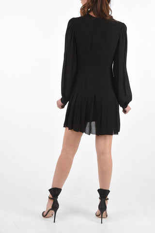 Vestito Corto a Maniche Lunghe con Gonna a Pieghe
