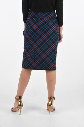 Tartan Virgin Wool Longuette with Front Split and Jewel Buttons