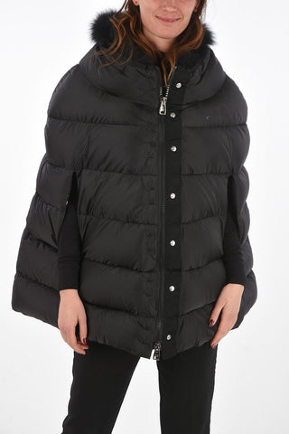 Duvet Padded Cape with Fox Fur Collar