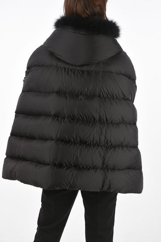 Duvet Padded Cape with Fox Fur Collar