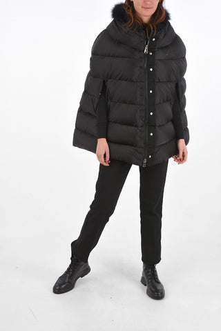 Duvet Padded Cape with Fox Fur Collar