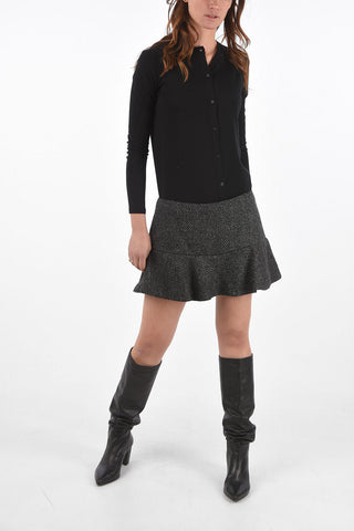 Flared Herringbone Patterned Mini Skort