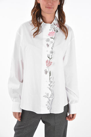 Cotton Shirt with Embroidered Collar and Buttoning