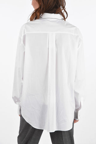 Cotton Shirt with Embroidered Collar and Buttoning