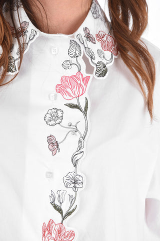Cotton Shirt with Embroidered Collar and Buttoning