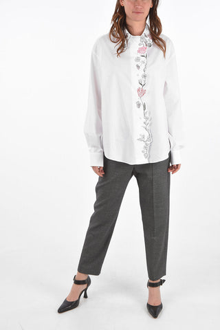 Cotton Shirt with Embroidered Collar and Buttoning